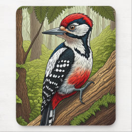 Colorful Woodpecker in Forest マウスパッド
