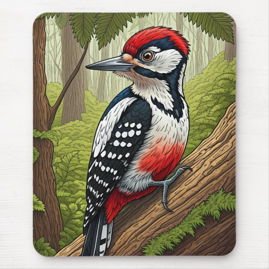 Colorful Woodpecker in Forest マウスパッド (正面)