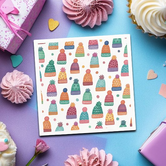 Colorful Woolly Hats Winter スタンダードカクテルナプキン