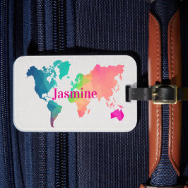 Colorful World Map Custom Monogram Name Luggage  ラゲッジタグ
