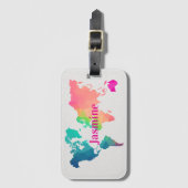 Colorful World Map Custom Monogram Name Luggage  ラゲッジタグ (正面縦)