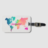Colorful World Map Custom Monogram Name Luggage  ラゲッジタグ (正面横)