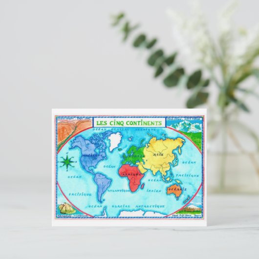 Colorful World Map Postcard ポストカード (スタンド正面)