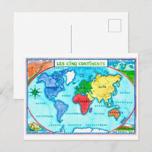 Colorful World Map Postcard ポストカード (正面/裏面)