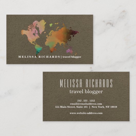 Colorful World Map Travel Blog 名刺 (正面/裏面)