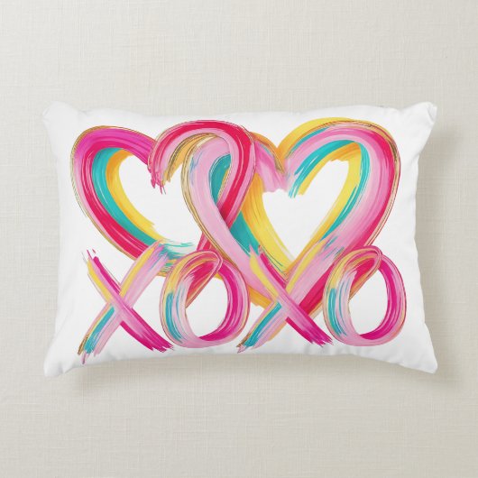 Colorful XOXO Heart Throw Pillow | Valentine’s Day アクセントクッション (正面)