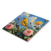 Colorful yellow bird and pretty pink roses タイル (側面)