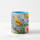 Colorful yellow bird and pretty pink roses マグカップ (中央)