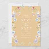 Colorful Yellow Pastel Wildflowers Wedding セーブザデート (正面)