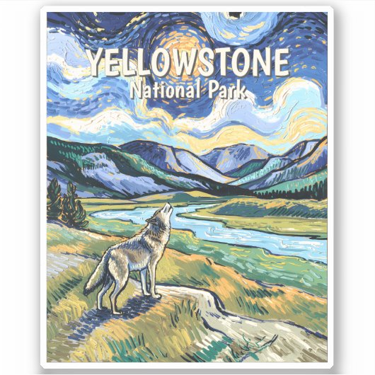 Colorful Yellowstone National Park Wolf Howling シール (正面)