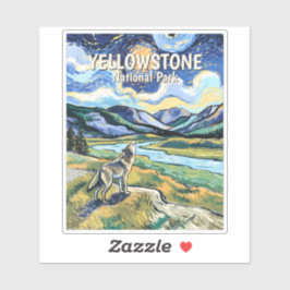 Colorful Yellowstone National Park Wolf Howling シール
