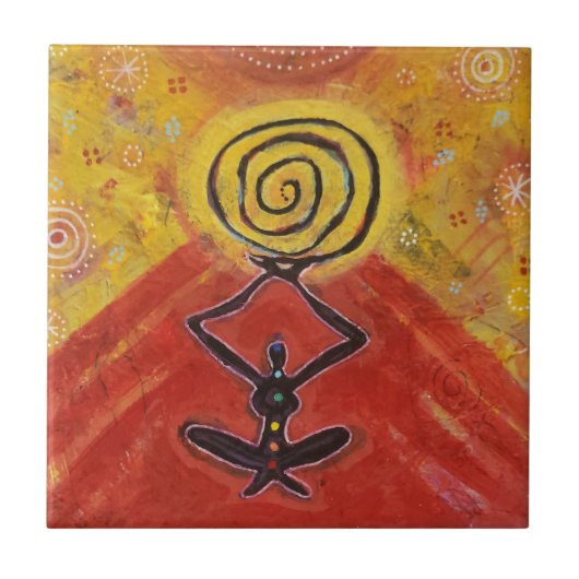 Colorful yoga woman holding spiral energy タイル (正面)