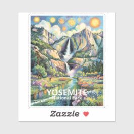 Colorful Yosemite Spring Waterfall Hiking Van Gogh シール