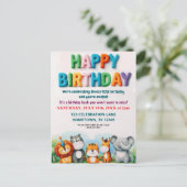 Colorful Zoo Animals Birthday Party Invitation ポストカード (スタンド正面)
