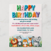 Colorful Zoo Animals Birthday Party Invitation ポストカード (正面)