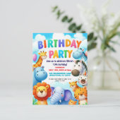 Colorful Zoo Animals Birthday Party Invitation ポストカード (スタンド正面)