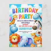 Colorful Zoo Animals Birthday Party Invitation ポストカード (正面)