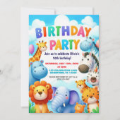 Colorful Zoo Animals Birthday Party Invitation 招待状 (正面)