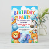 Colorful Zoo Animals Birthday Party Invitation 招待状 (スタンド正面)