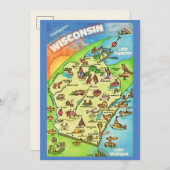 Colorfully Illustrated 5x7 Big Wisconsin Postcard (正面/裏面)