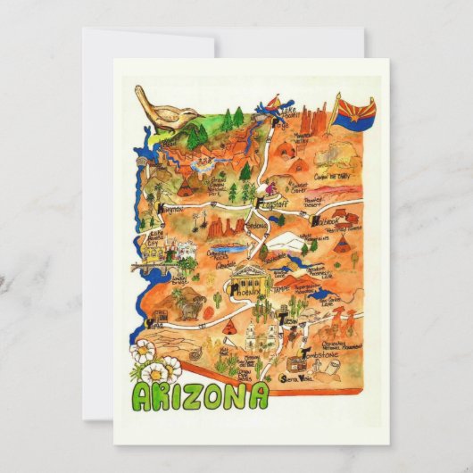 Colorfully Illustrated Arizona Map Flat Card (正面)