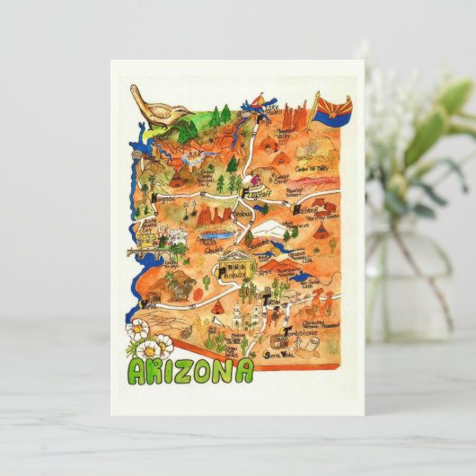 Colorfully Illustrated Arizona Map Flat Card (スタンド正面)
