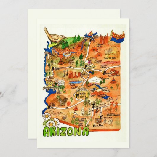 Colorfully Illustrated Arizona Map Flat Card (正面/裏面)