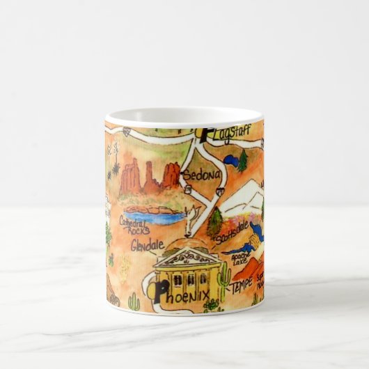 Colorfully Illustrated Arizona Map Mug コーヒーマグカップ (中央)