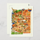 Colorfully Illustrated Arizona Map Postcard ポストカード (正面/裏面)