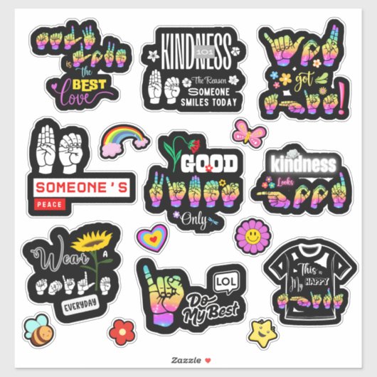 Colorfully Signed – ASL Affirmation Stickers シール (シート)