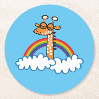 Colorida Jirafa. Jirafa. Arcoiris, arco iris ラウンドペーパーコースター