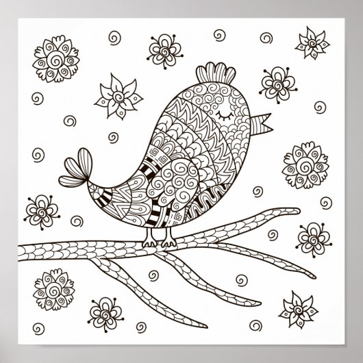 Coloring Page Bird Chirping ポスター (正面)