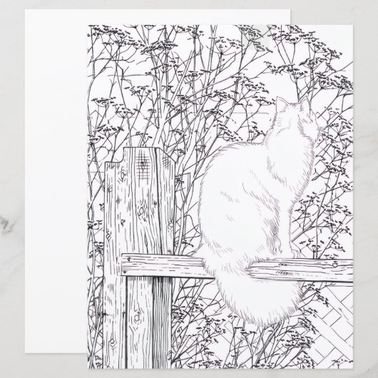 Coloring Page - Cat on Fence (正面/裏面)