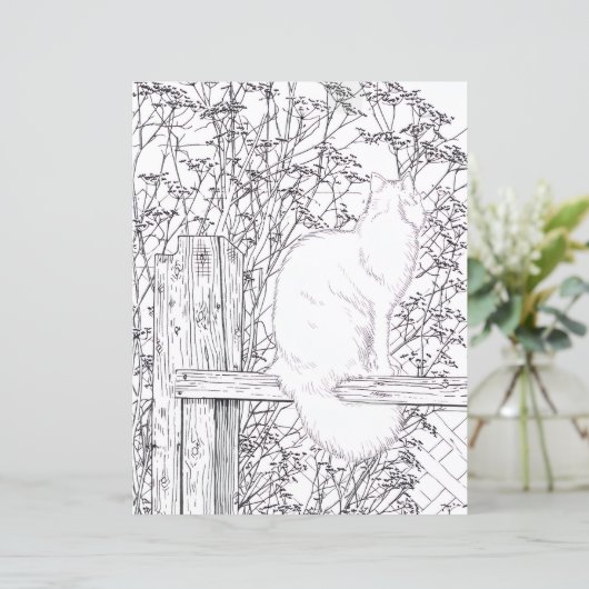 Coloring Page - Cat on Fence (スタンド正面)