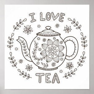 Coloring Page I Love Tea ポスター