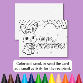 Coloring Postcard Hoppy Easter Bunny with Egg シーズンポストカード