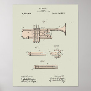 Colorized Vintage Trumpet Patent Illustration ポスター