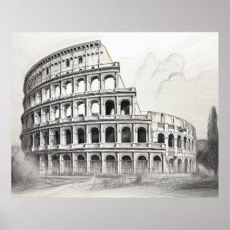 Colosseum ancient roman amphitheater in pencil ske ポスター