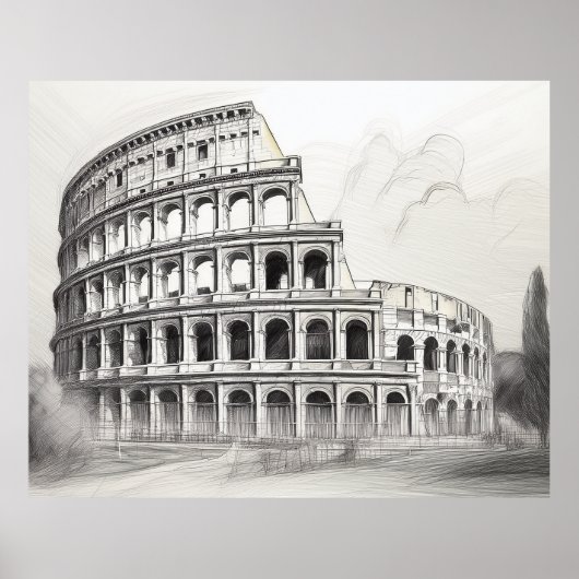 Colosseum ancient roman amphitheater in pencil ske ポスター (正面)
