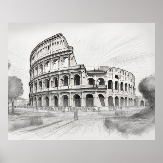 Colosseum historical architecture art drawing in r ポスター (正面)