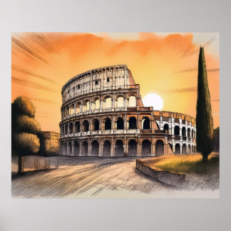 Colosseum in rome italy at sunset  ポスター