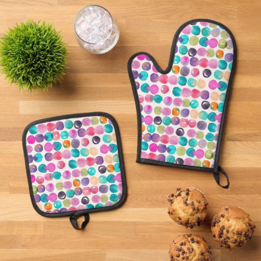 Colour Pop Oven Mitt – Fun Watercolor Kitchen  鍋つかみ&鍋敷きセット (トップダウン)