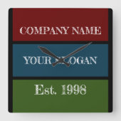 Coloured Block Style Company Name スクエア壁時計 (正面)