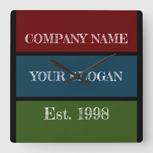 Coloured Block Style Company Name スクエア壁時計 (正面)