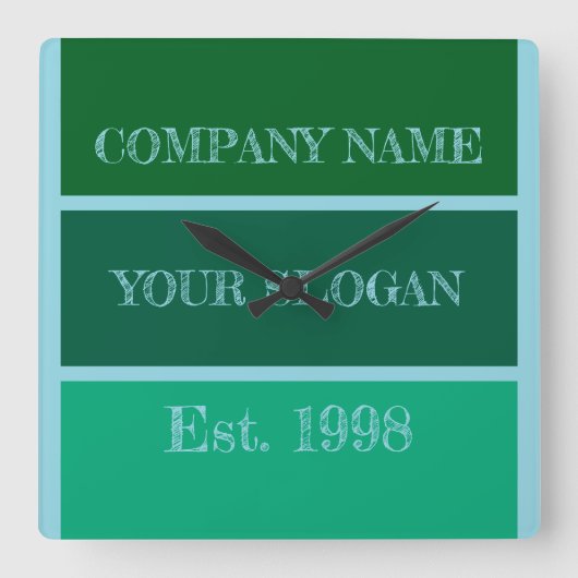 Coloured Block Style Company Name スクエア壁時計 (正面)