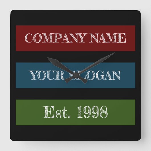 Coloured Block Style Company Name スクエア壁時計 (正面)