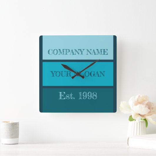 Coloured Block Style Company Name スクエア壁時計 (ホーム)