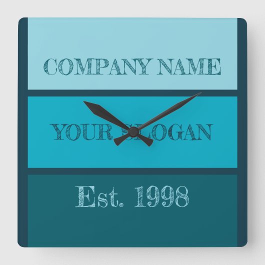 Coloured Block Style Company Name スクエア壁時計 (正面)