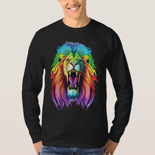 Colourful Africa Lion Head Lion Lover Animal Art Tシャツ (正面)