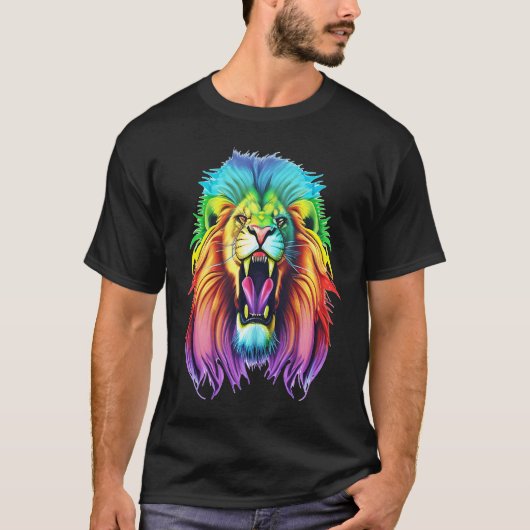 Colourful Africa Lion Head Lion Lover Animal Art Tシャツ (正面)